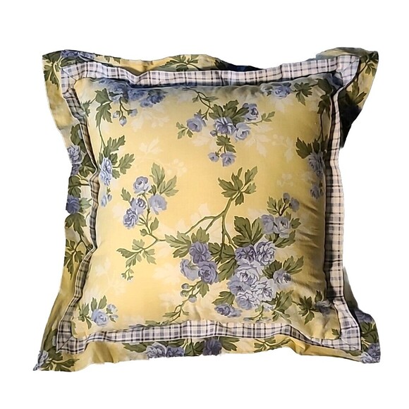 Laura Ashley Other - Laura Ashley Cassidy Ruffle Throw Pillow Floral Plaid Cottage Yellow 19”x19”